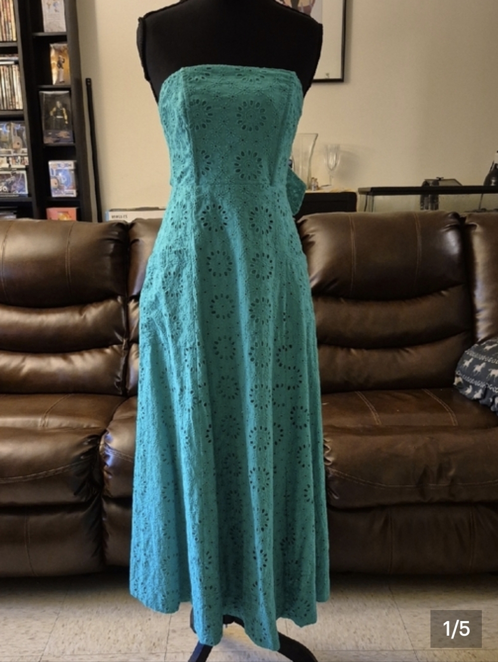 Strapless Eyelet Midi Dress in Kelly Green